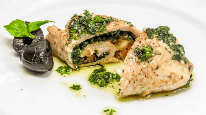 turkey is rolled with spinach in a protein diet
