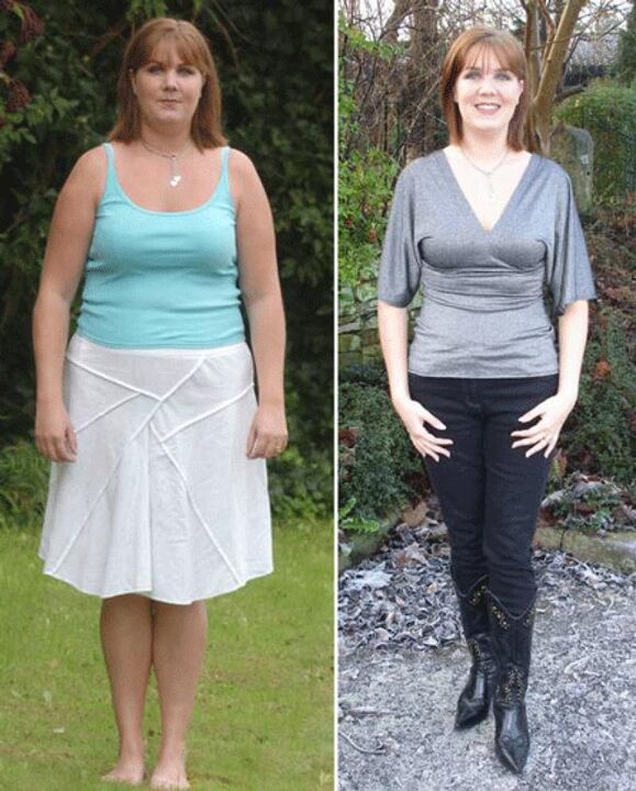 Women before and after weight loss in the kefir diet