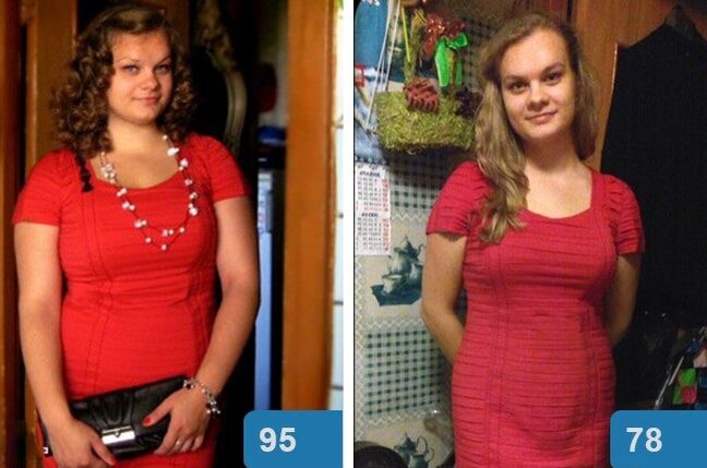Girl before and after weight loss for 4 weeks on Maggi diet